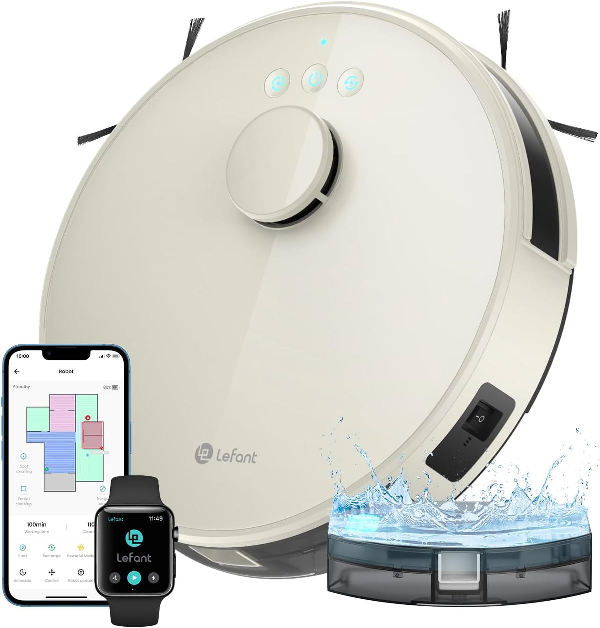Lefant Robot Aspirateur Laveur Robot 2 en 1 4000Pa,Navigation LiDAR,Cartographie Multi-étage,Zones Virtuelles, Connecté Alexa/APP/WiFi,Idéal pour Poils d'animaux Tapis Sols Durs,M1 Champagne