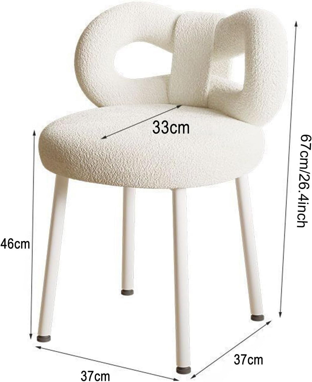 Tabouret de coiffeuse avec dossier réglable et nœud papillon - Chaise de maquillage sans accoudoirs pour chambre de fille - Élégant siège de coiffeuse avec coussinets de pieds - Blanc