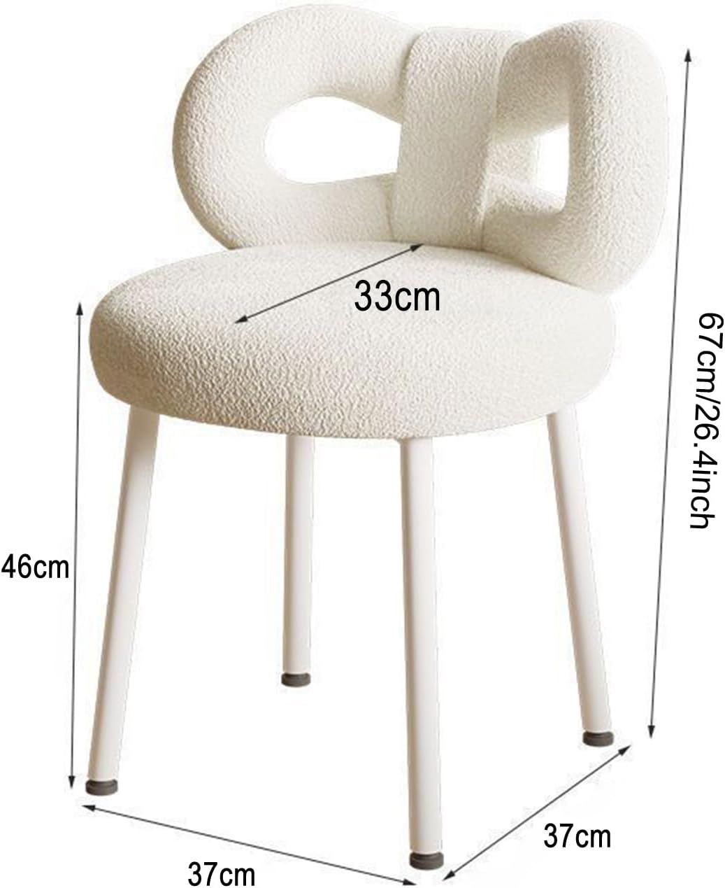 Tabouret de coiffeuse avec dossier réglable et nœud papillon - Chaise de maquillage sans accoudoirs pour chambre de fille - Élégant siège de coiffeuse avec coussinets de pieds - Blanc