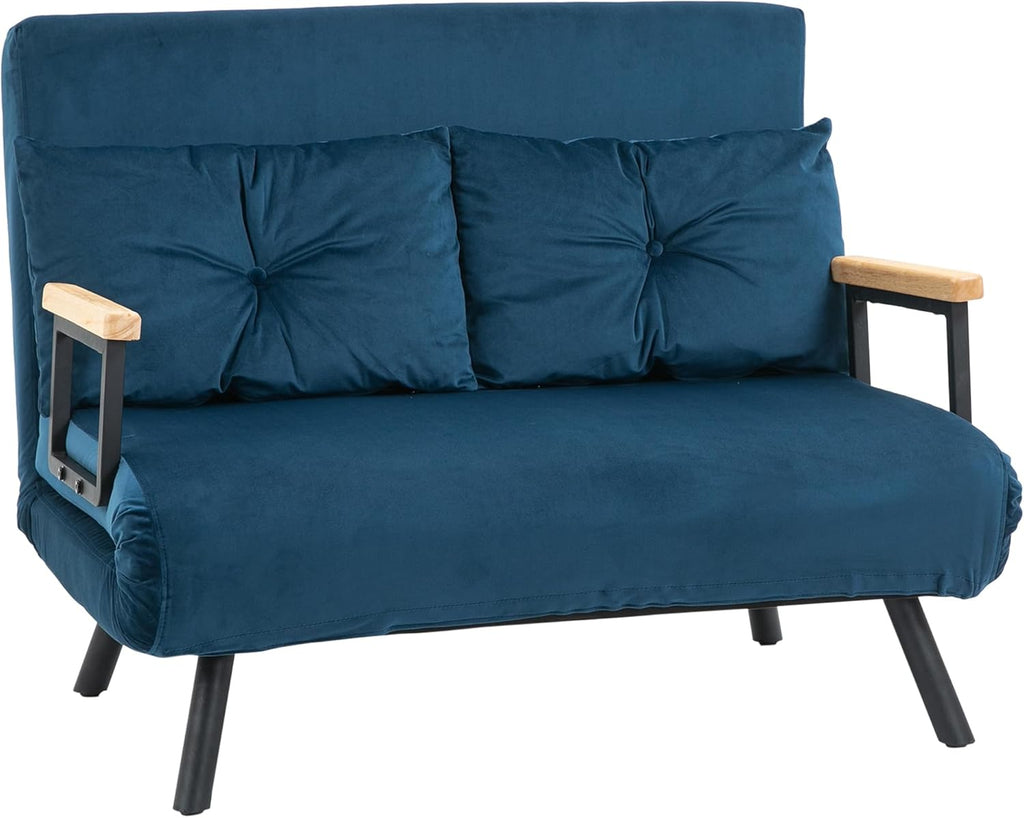 HOMCOM Canapé Convertible 2 Places 4 en 1, canapé-lit avec Dossier réglable sur 5 Niveaux, 2 Coussins et siège rembourré, Tissu Effet Velours, pour Salon, Chambre d'amis, Petit Espace, Bleu
