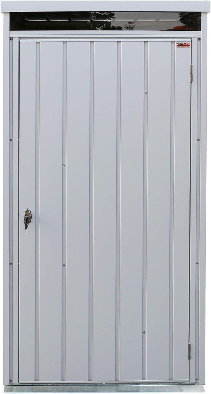 Duramax Palladium Casier de stockage en hauteur à porte unique avec lucarne avant, armoire de rangement le jardin, armoire haute pour l'extérieur, kit d'étagères réglables inclus, argenté