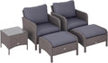 Outsunny Lot de 2 fauteuils de Jardin Grand Confort Repose-Pied Table Basse résine tressée Imitation rotin Coussins Gris