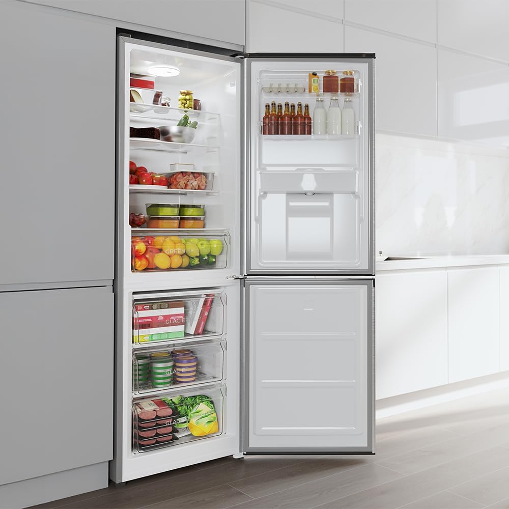 Cecotec Bolero CoolMarket Réfrigérateur Combiné 2 Portes Combi 296 DF WD Inox E. 296L, 60cm de Largeur, Fonctions FastCooling, FastFreezing et DeFrost, Intérieur LED, Distributeur d'Eau Intégré, Inox