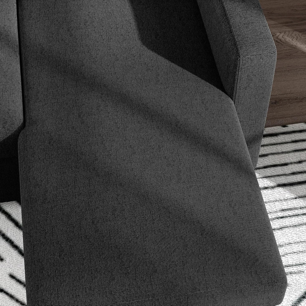 HOMCOM Canapé d'angle Convertible canapé lit canapé 3 Places modulable avec méridienne réversible, Coffre de Rangement intégré et 3 Coussins de Dossier, Tissu Aspect Lin, Noir