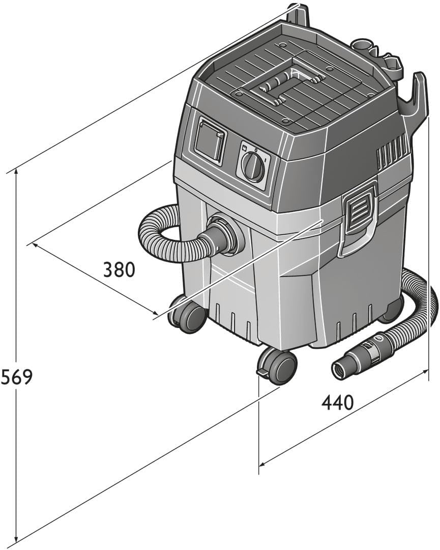 FEIN Dustex 35 L, Aspirateur eau et poussières puissant pour le raccordement d'outils électroportatifs en atelier ou sur chantier. Câble avec fiche 7.5 m, Puissance absorbée 1 380 W