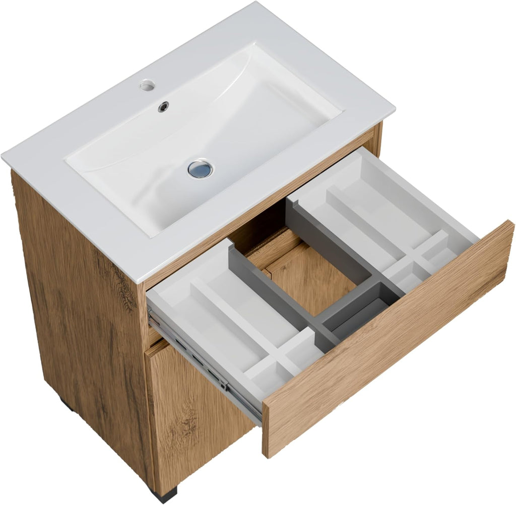 paplinskimoebel Meuble Salle de Bain 60 cm avec Vasque Ariza Sink | Meuble sous lavabo avec 1 tiroir et 2 Portes | Suspendu ou Debout | Bois Chêne
