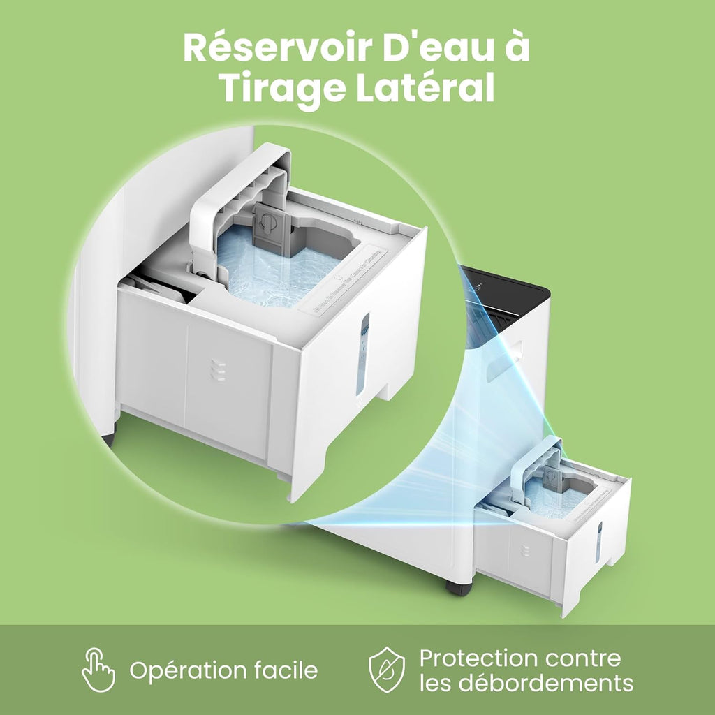 Déshumidificateur Puissant, Absorbe jusqu'à 30L/Jour, Sèche-linge, Mode confort, Réservoir 3L, Minuterie 24H, Idéal pour grandes pièces de 58-73㎡, Garage, Sous-sol