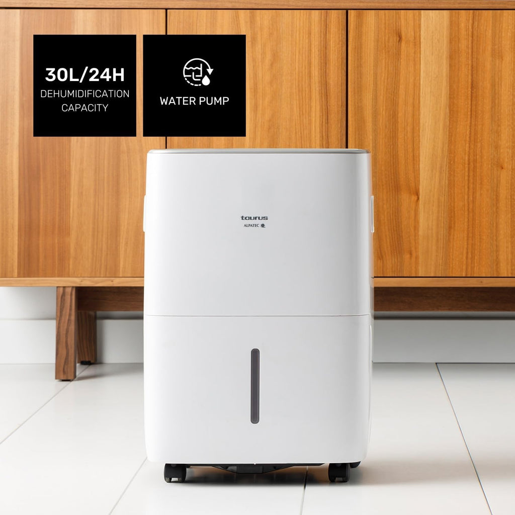 Taurus - Déshumidificateur avec taux d'humidité, 30L/24h, jusqu'à 60 m², 3 vitesses, gaz réfrigérant R290, filtre à charbon amovible et lavable, indicateur de réservoir plein, 460W