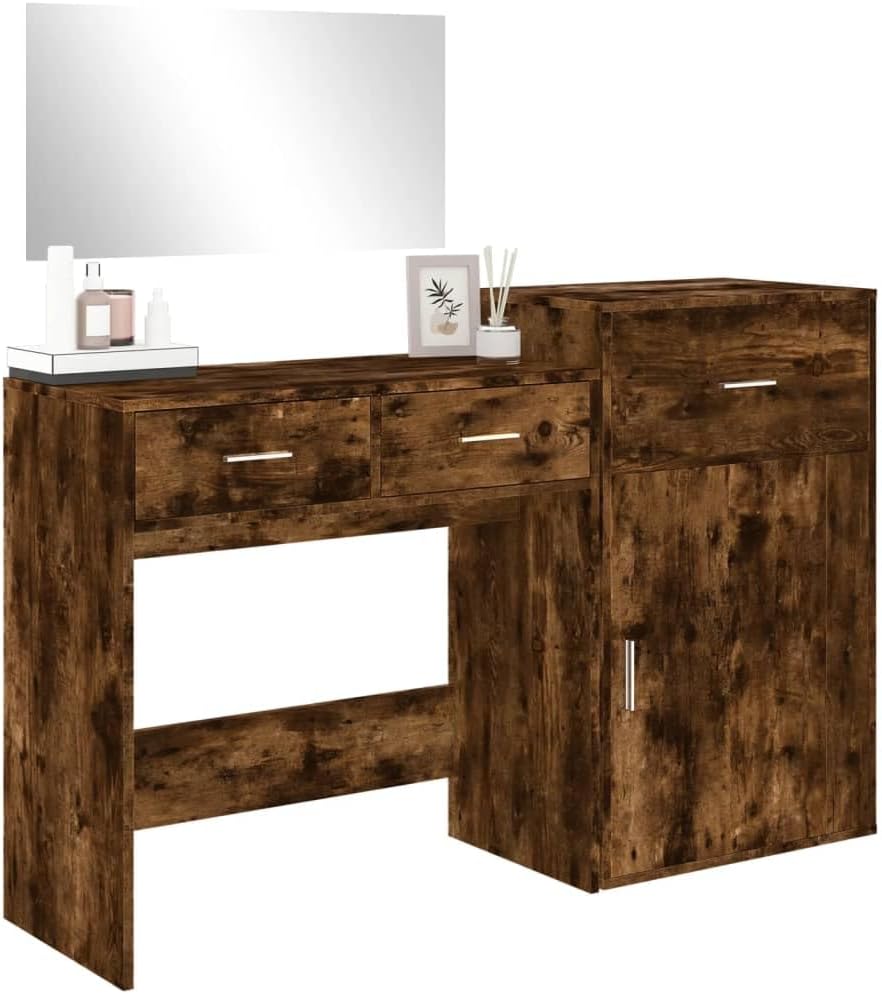 AJJHUUKI Ensemble de meubles de maison, ensembles de meubles de chambre à coucher, ensemble de coiffeuse 3 pièces en chêne fumé