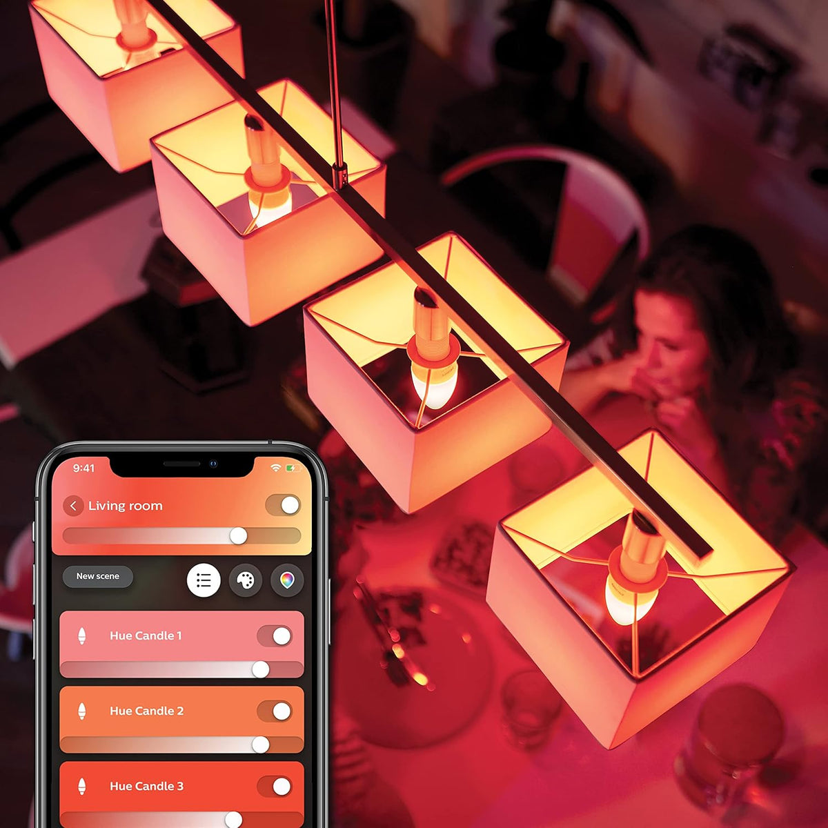 Hue Pack avantagé - E14 - avec 4 Ampoules Flamme - Lumière blanche et colorée - Comprend 1 Variateur de lumiere Hue - Hue White and Color Ambiance
