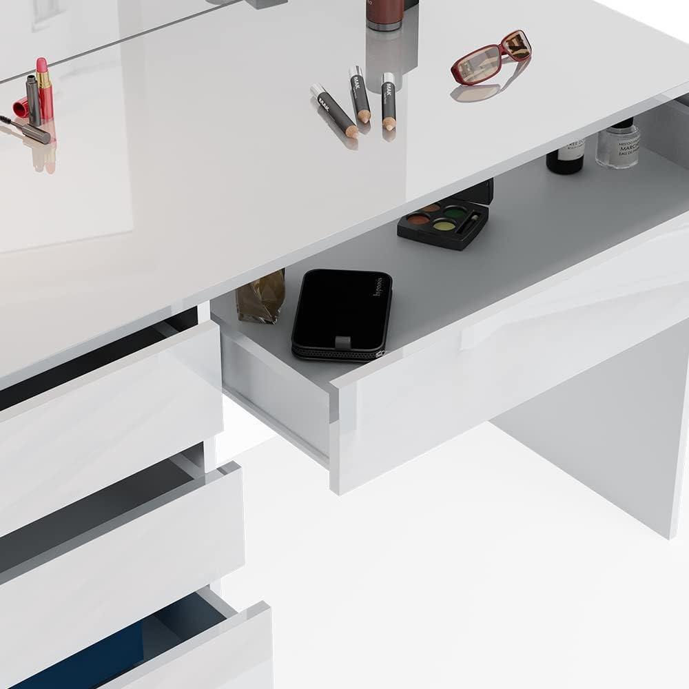 Vicco Coiffeuse Sherry, Blanc, 120 cm avec éclairage LED