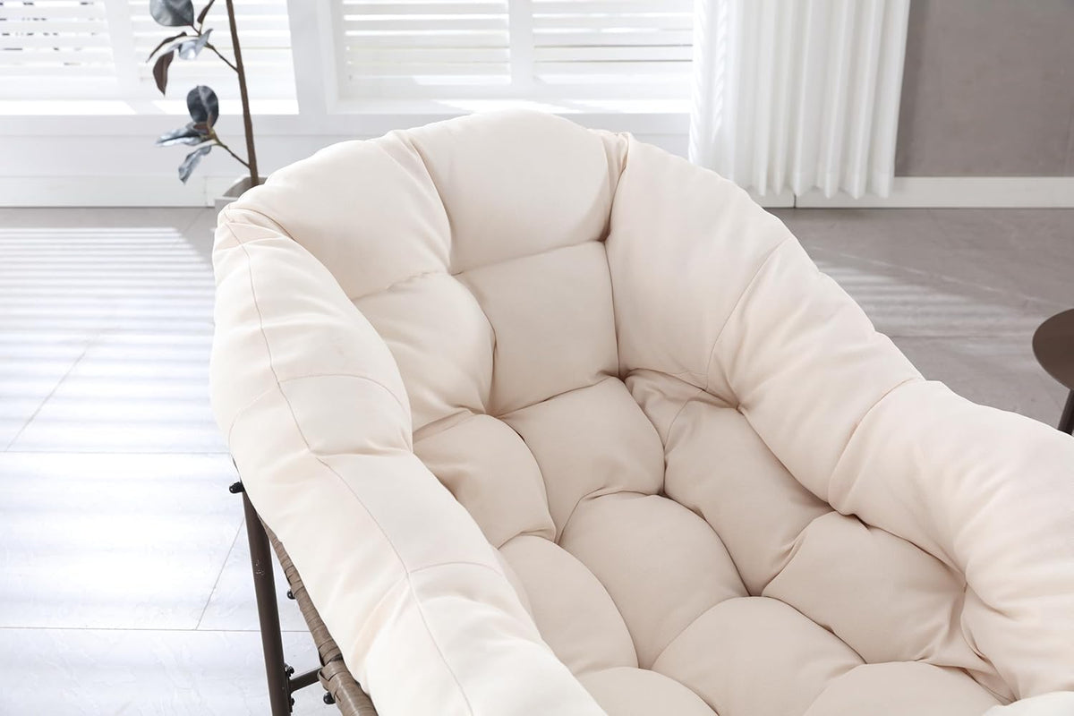 OKMYHOME Jardin - Fauteuil Suspendu à Bascule pour Balcon et Terrasse, Cadre en Acier Robuste avec Coussin en Coton, 94,5x111x80 Cm - Beige
