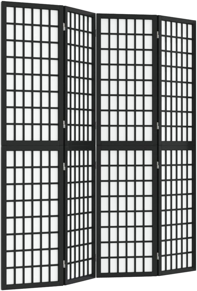 Ecran d'Intimité Paravent Séparateur de Pièces Cloison de Séparation pour Chambre à Coucher Maison Intérieur, 4 Panneaux 160x170 cm Noir