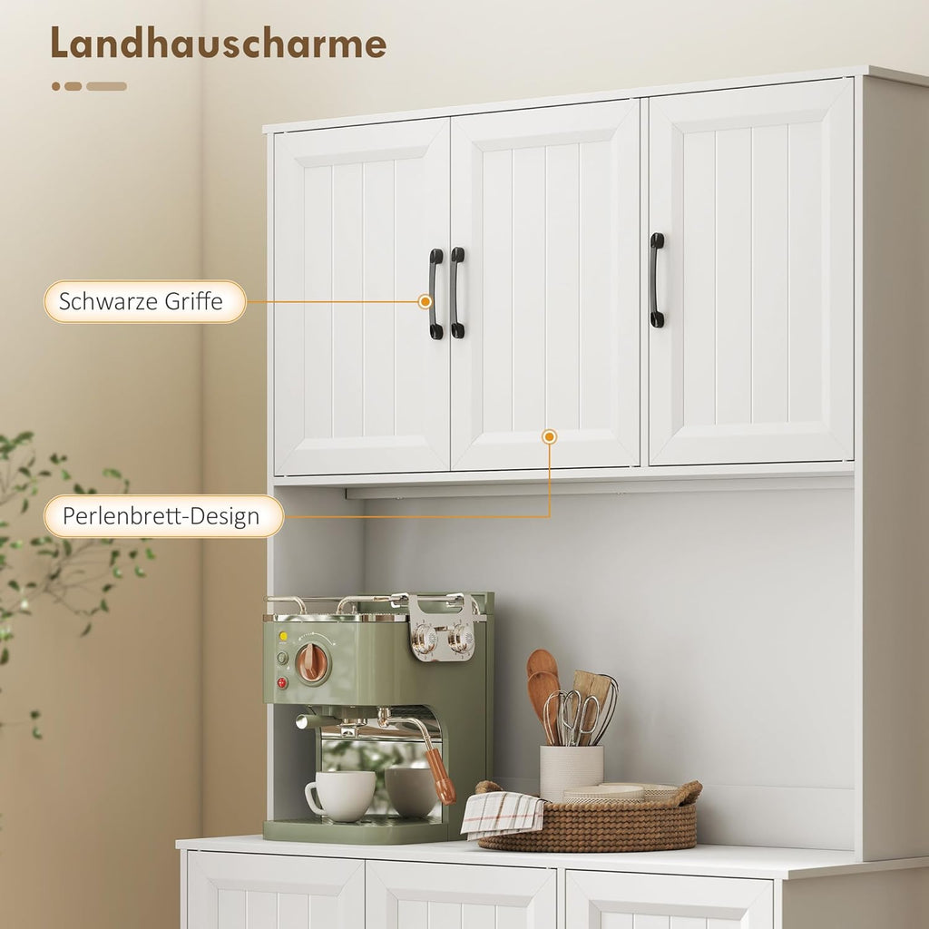 HOMCOM Armoire de cuisine, armoire buffet avec plan de travail, étagères réglables, 6 portes, tiroir, haute garde-manger avec trou de câble, pour cuisine salon salle à manger 100 x 39,5 x