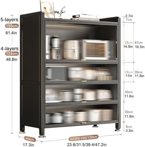 Meuble de rangement de cuisine à 4 niveaux/5 niveaux – Étagère moderne avec portes rabattables, support pour micro-ondes et étagères pour épices, casseroles, poêles – 99,1 cm organisateur polyvalent