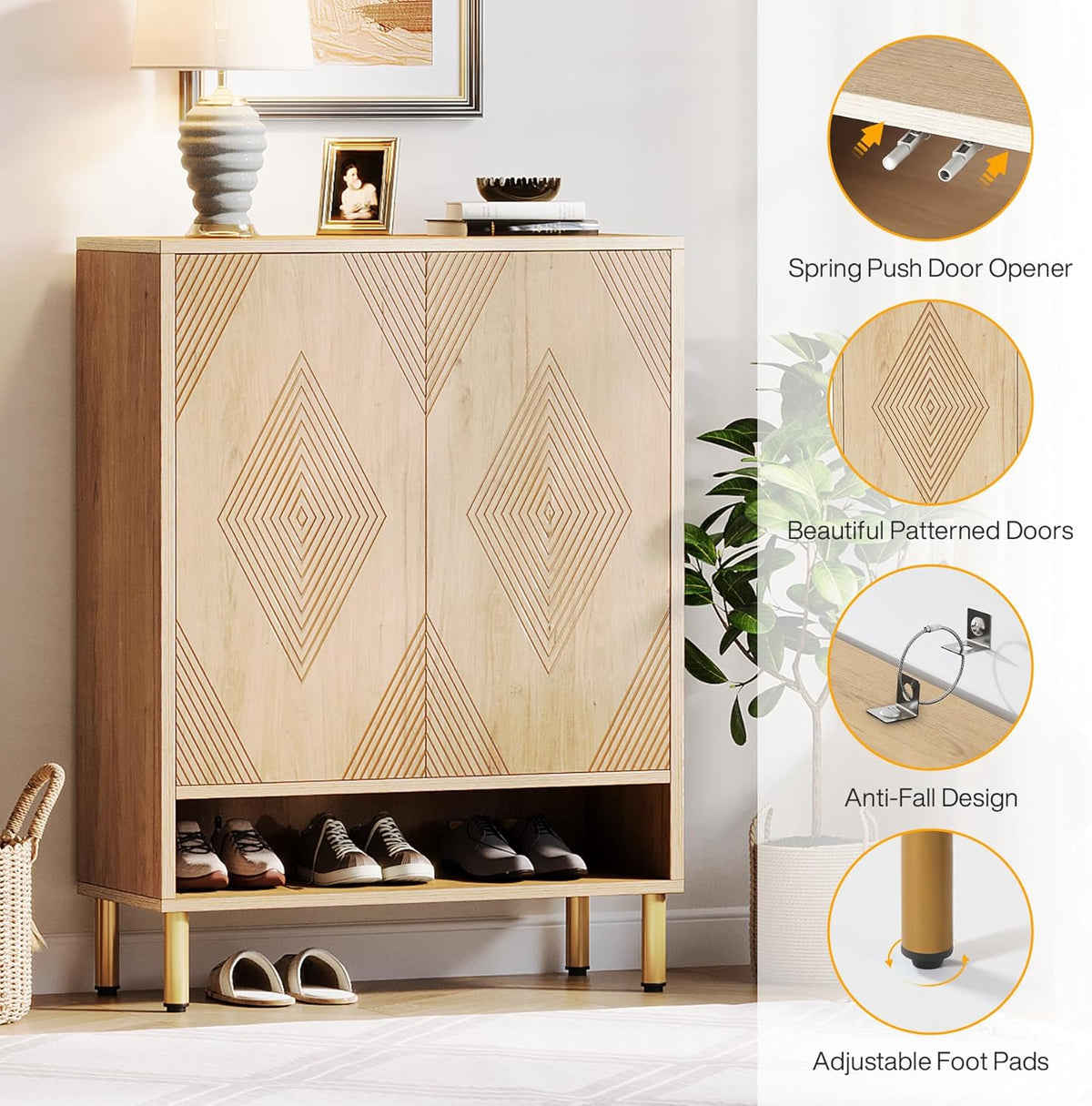 Tribesigns Meuble à chaussures à 7 niveaux, commode à chaussures avec 2 portes, meuble à chaussures de style ferme de 24 paires avec étagères réglables, étagère en bois pour l'entrée, couloir, salon