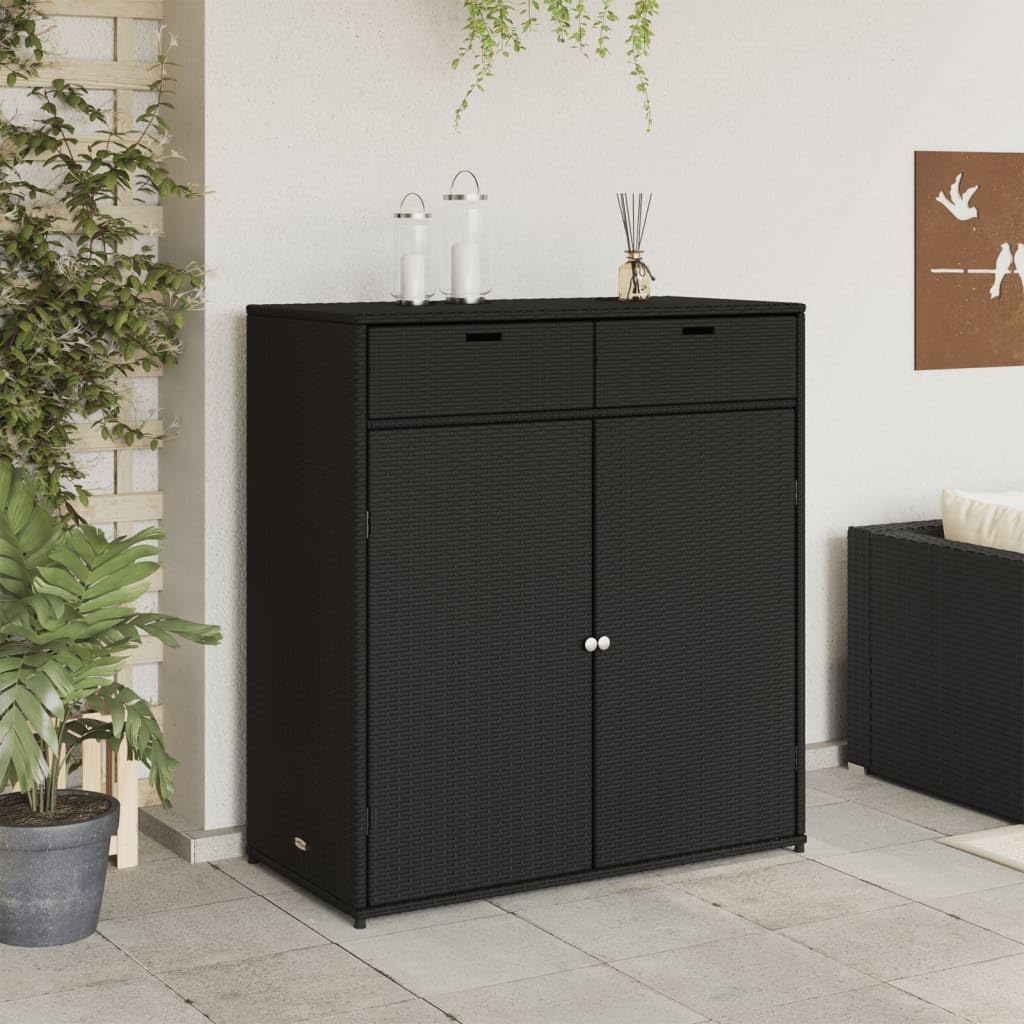 ShGaxin Armoire de rangement de jardin en rotin PE noir 105 x 55 x 113 cm, armoire extérieure de jardin, meubles de jardin extérieur - 365563