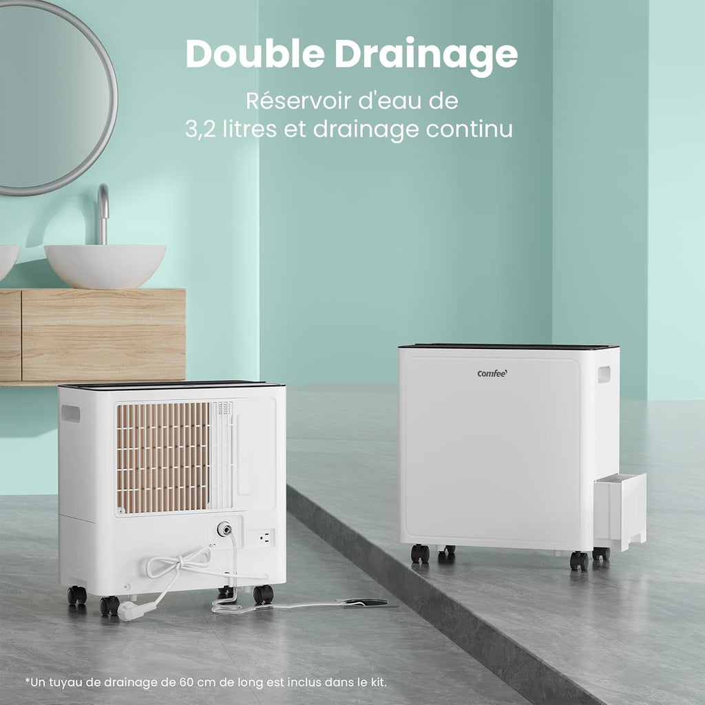 Déshumidificateur Puissant, Absorbe jusqu'à 30L/Jour, Sèche-linge, Mode confort, Réservoir 3L, Minuterie 24H, Idéal pour grandes pièces de 58-73㎡, Garage, Sous-sol
