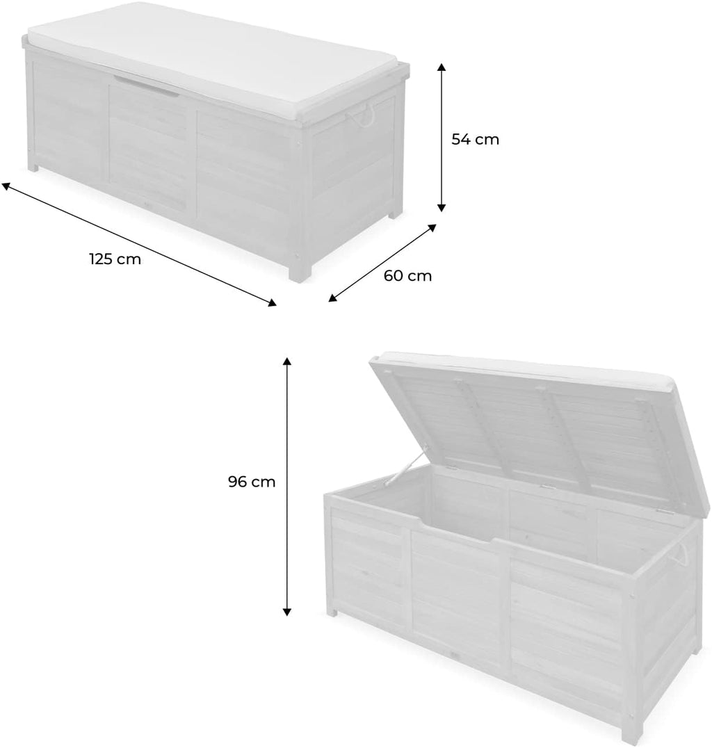 Alice's Garden - Coffre de jardin 200L en bois - Caja beige - 125x60cm rangement coussins avec 2 vérins et poignées