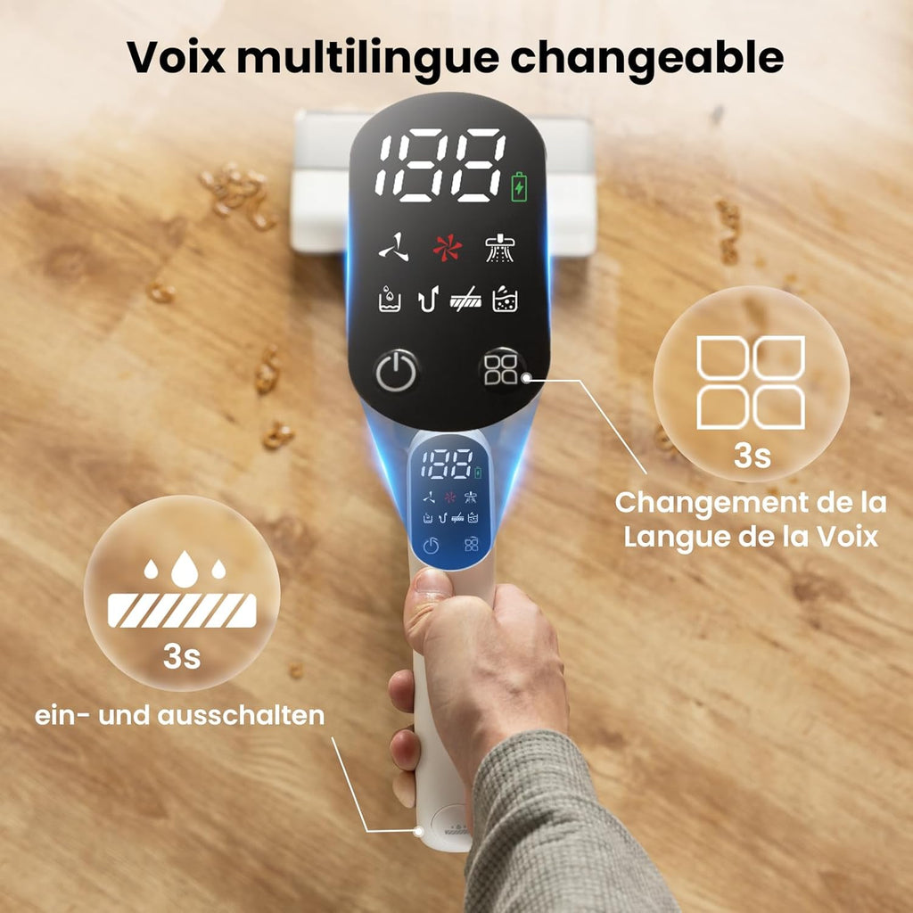 Proscenic F10 Ultra Aspirateur Laveur sans Fil, Nettoyeur de Sol, 60 Mins Aspirateur Balai sans Fil Humide et Sec, Léger Aspirateur Eau et Poussière,1.3L,Autonettoyant,Nettoyage dans Les Angles,Bords