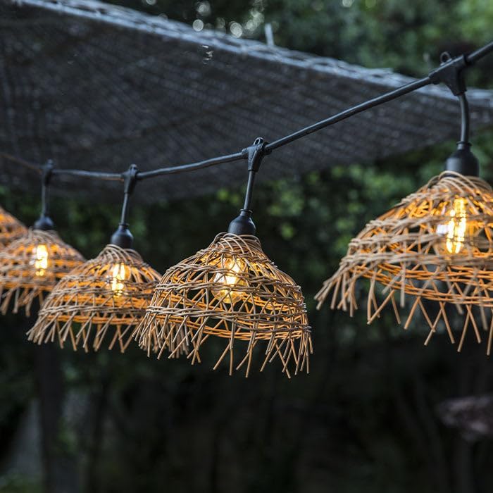 Guirlande lumineuse extérieure raccordable 18m avec 40 ampoules LED filament E27 blanc chaud HAWAII LIGHT Abat-jour polyrotin bohème
