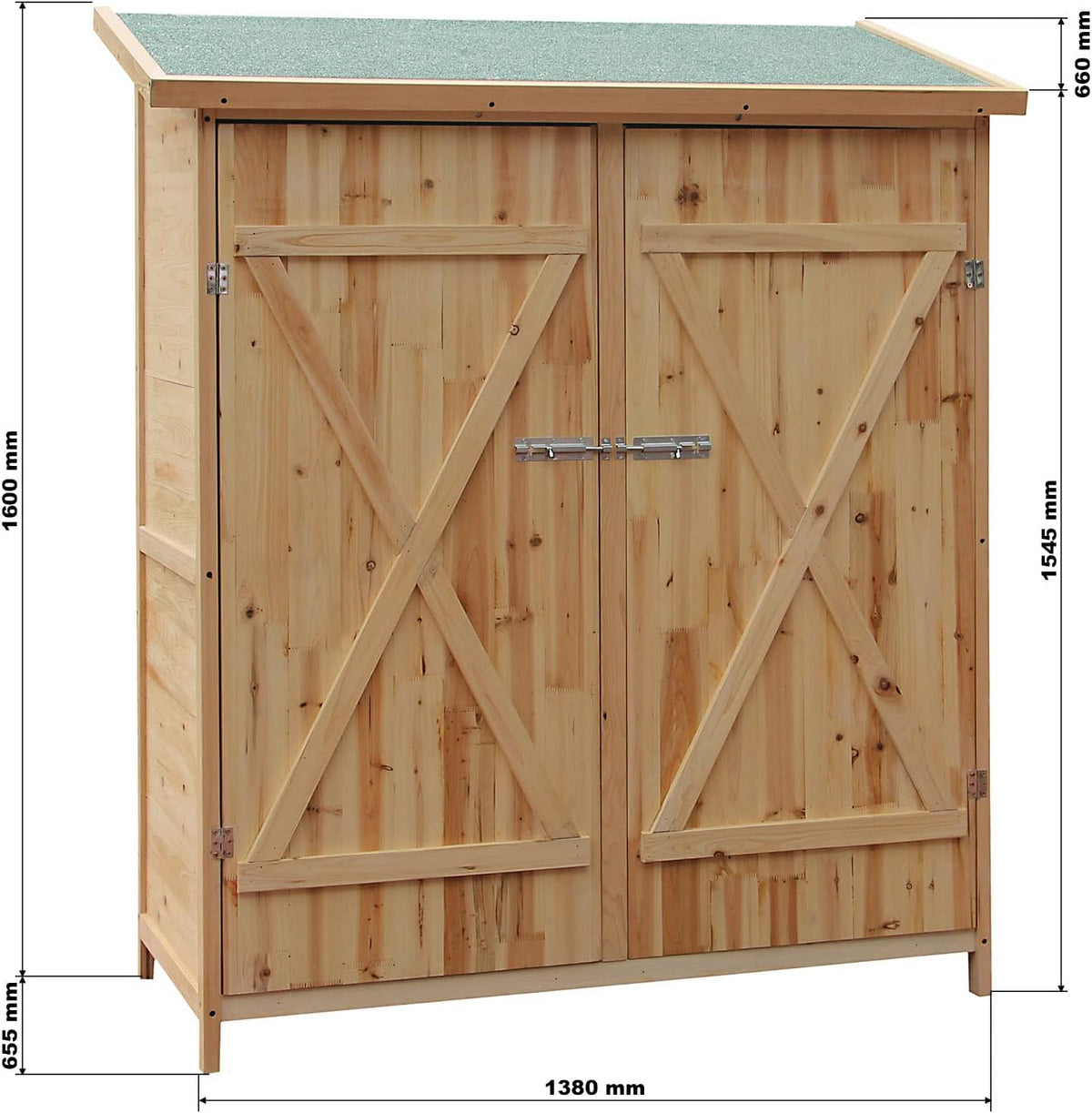 Wiltec Abri de Jardin XXL – 1380 x 655 x 1600 mm – en Bois – avec Toit en Bitume et 2 Portes – Cabane Remise pour Rangement Outils pour Jardin, Terrasse & Balcon