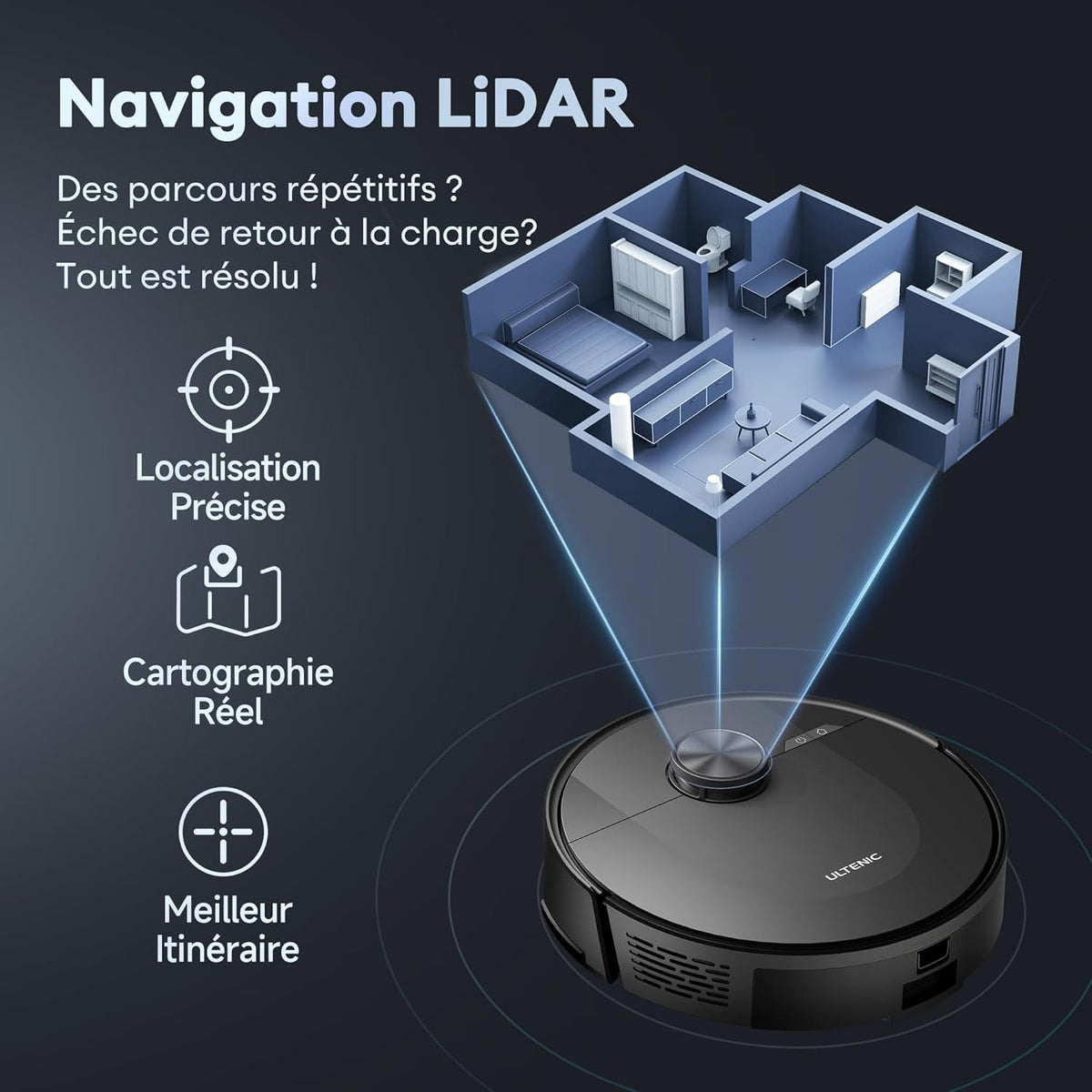 Ultenic D10 - Aspirateur Robot 5000Pa - Robot Aspirateur 150min d‘Autonomie - Connecté Alexa/APP/IFTTT - Ultra Mince Silencieux