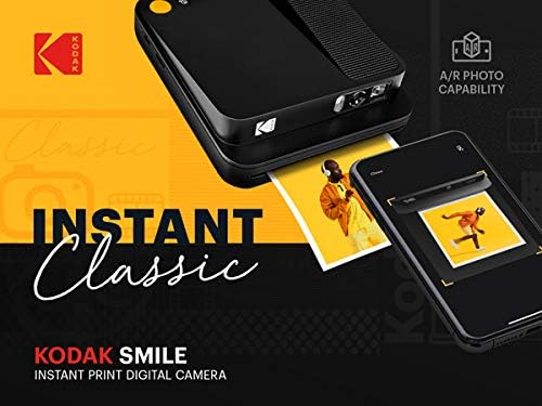 KODAK SMILE Classic, appareil photo numérique avec Bluetooth Noir images de 16 mp, 35 impressions par charge - Comprend : papier photo ZINK de 3,5 x 4,25 pouces, Cadres autocollants