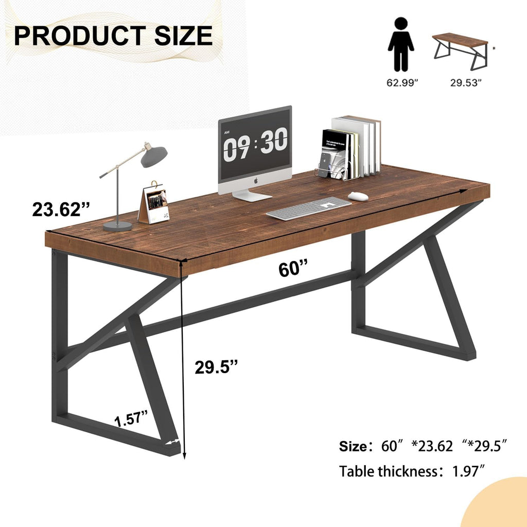 IBF Bureau d'Ordinateur Minimaliste en Bois Véritable Naturel Bureaux Rustique pour Bureau Table de Travail en Bois Industriel Vintage Marron 152 cm