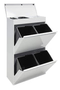 ARREGUI Top CR621-B Poubelle de recyclage en acier, poubelle de tri sélectif, 4 seaux, avec plateau supérieur multifonction, 4 x 17 L (68 L), blanc