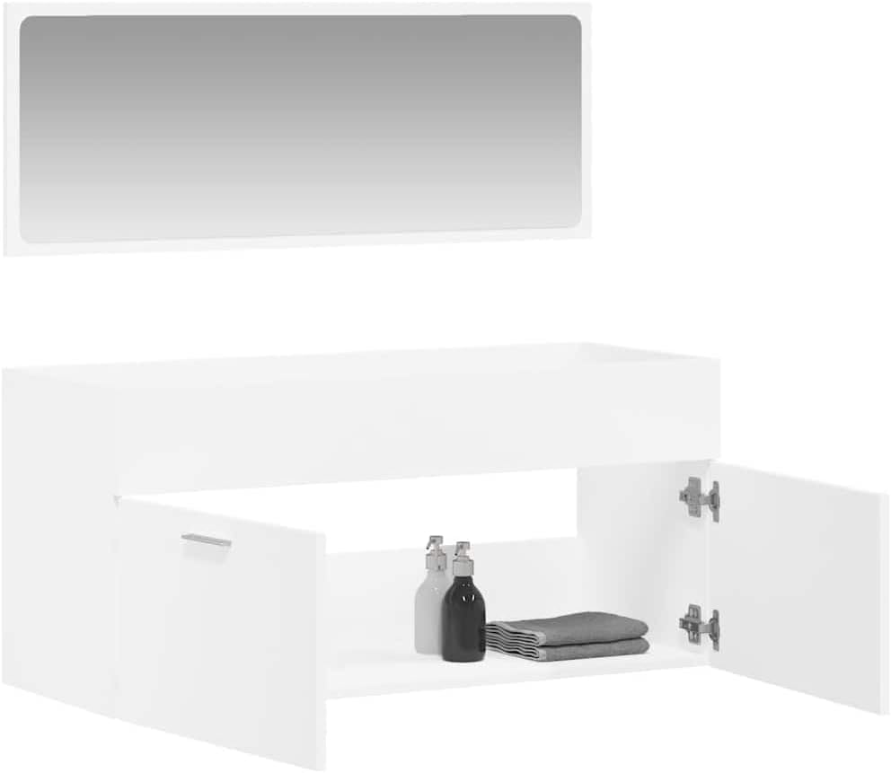 LLEZKBR Ensemble de meubles de salle de bain - Armoire de salle de bain avec miroir - Bois d'ingénierie blanc