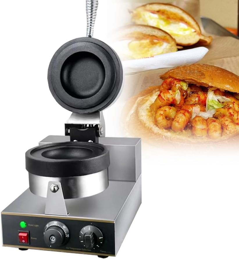Machine à hamburgers commerciale avec revêtement antiadhésif, chauffe-hamburgers, presse à panini, machine à sandwichs 1300 W, gaufrier aux œufs, gaufrier à hamburgers commercial en acier in