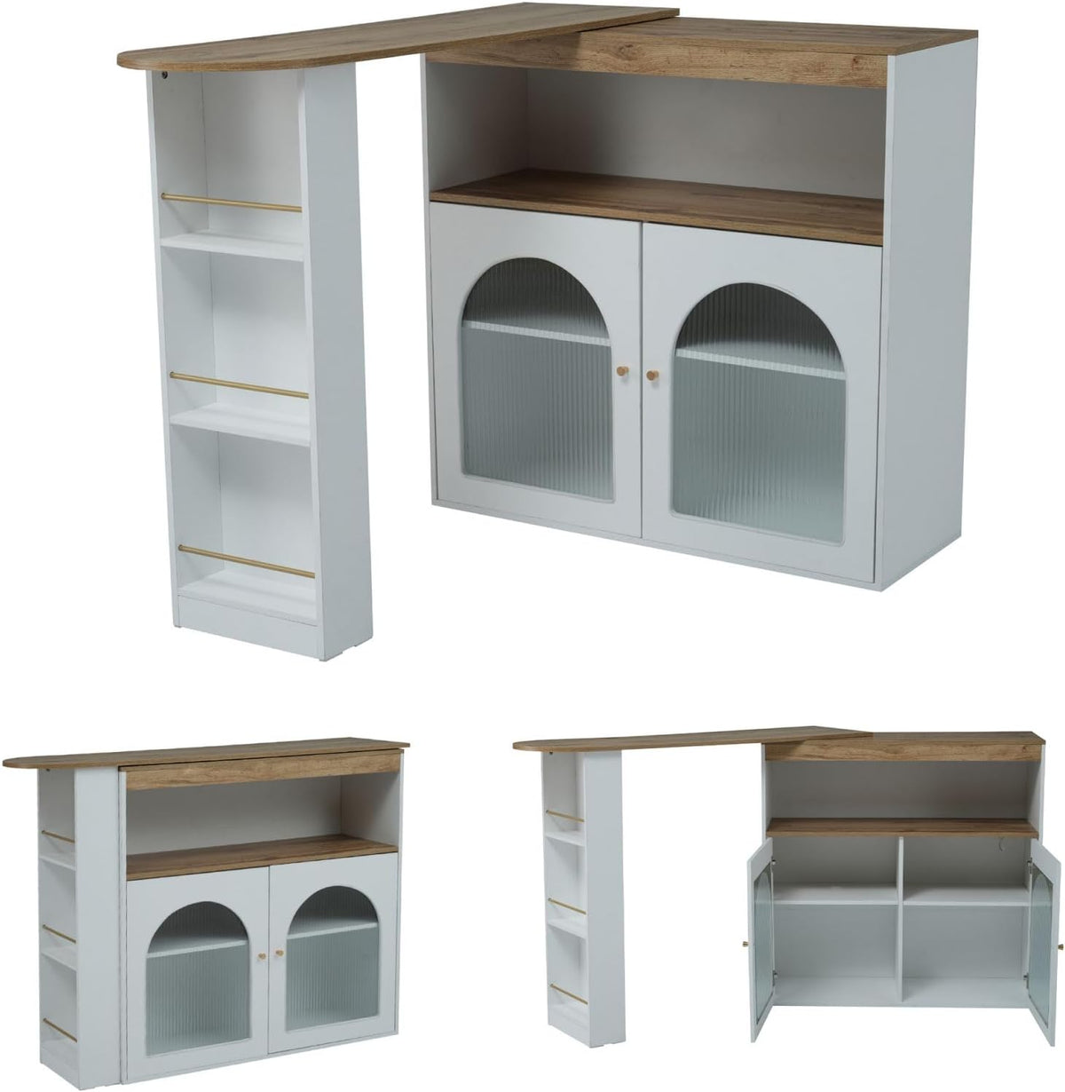 Sweiko Bar télescopique Table Moderne avec Espace de Rangement, Table d'appoint Haute, pivotante,Meuble de Rangement pour la Salle à Manger (White)