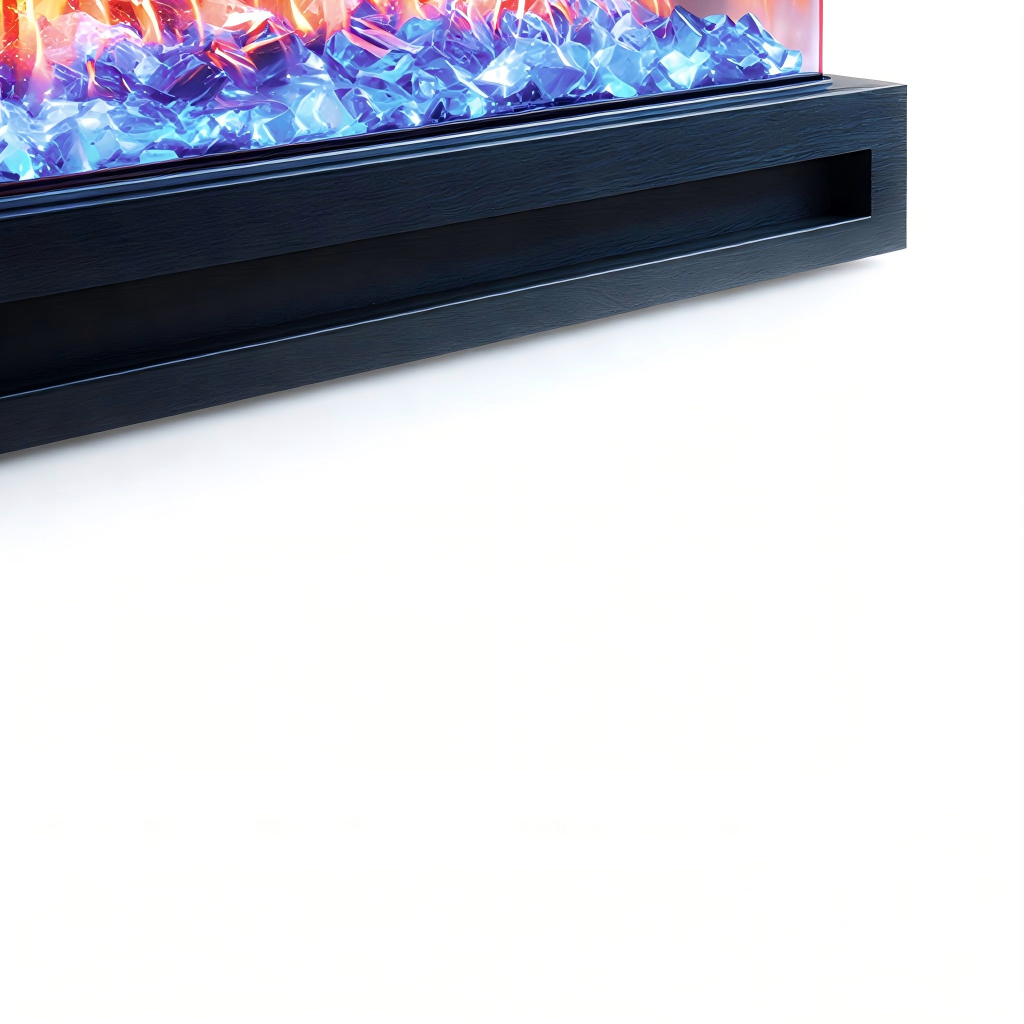 Cheminée électrique panoramique 150x22x48 cm - métal/verre trempé - noir - flamme LED multicolore