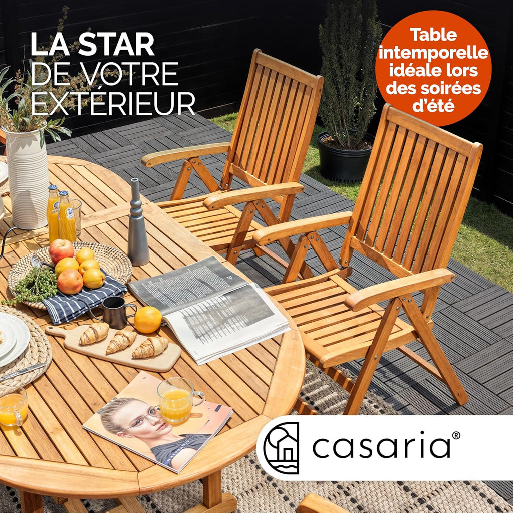 Casaria Table de Jardin Vanamo en Bois d'eucalyptus 200x100x74cm Table Extensible avec rallonge pour extérieur terrasse
