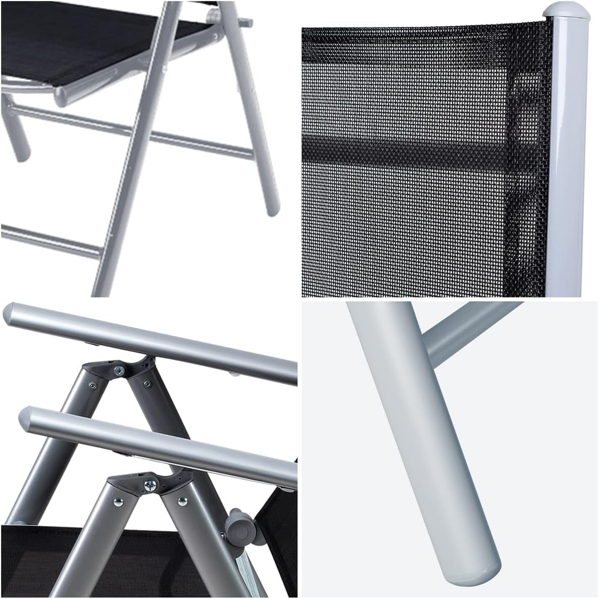 Casaria® 6X Chaises de Jardin Pliantes Aluminium 120kg Dossier Haut réglable 8 Positions Chaise Camping Balcon terrasse résistant intempéries Argent