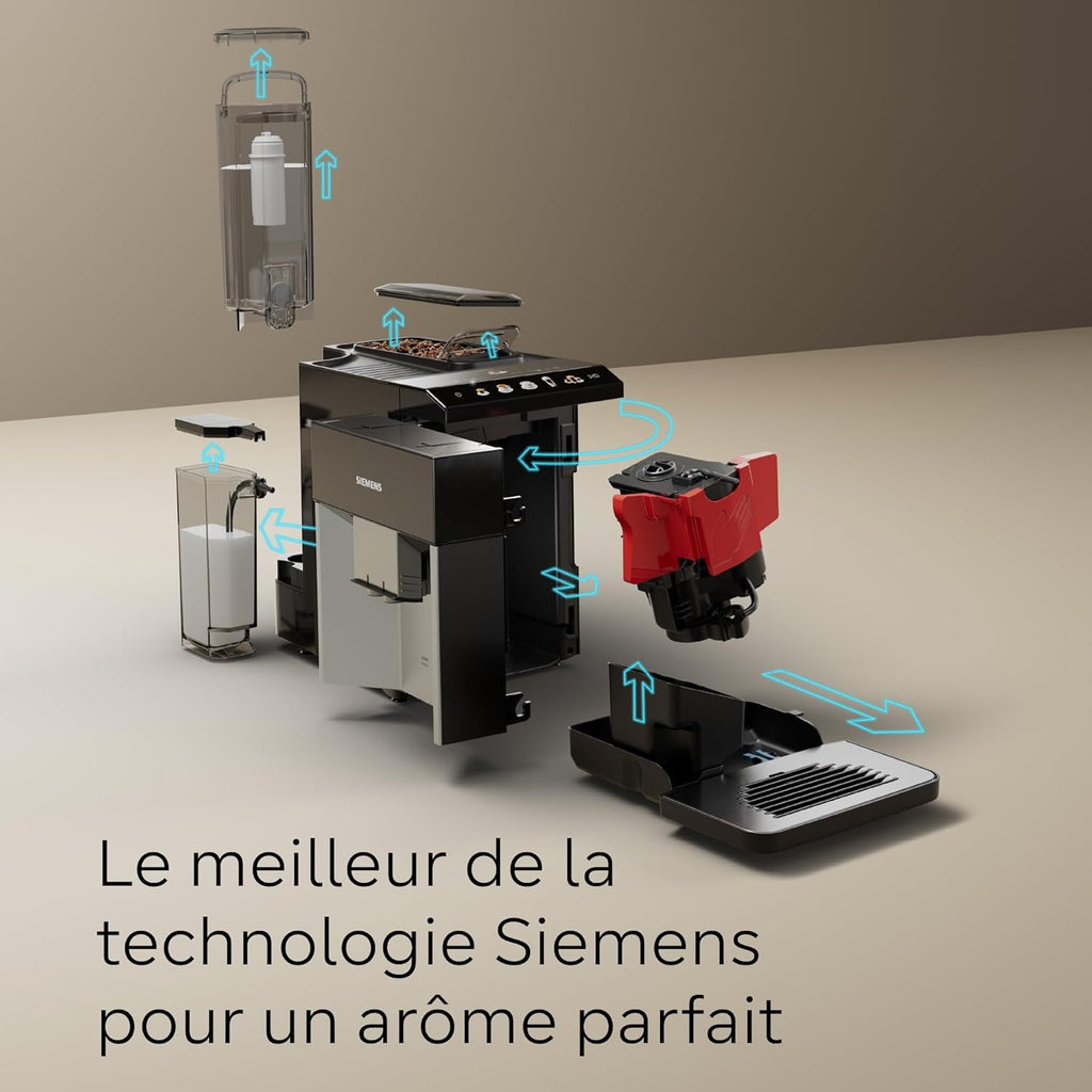 SIEMENS, machine à café tout automatique, EQ500, aromaDouble Shot, autoMilk Clean, ceramDrive, bandeau coffeeSelect, fonction double tasse, Noir/Argenté, TQ513R01