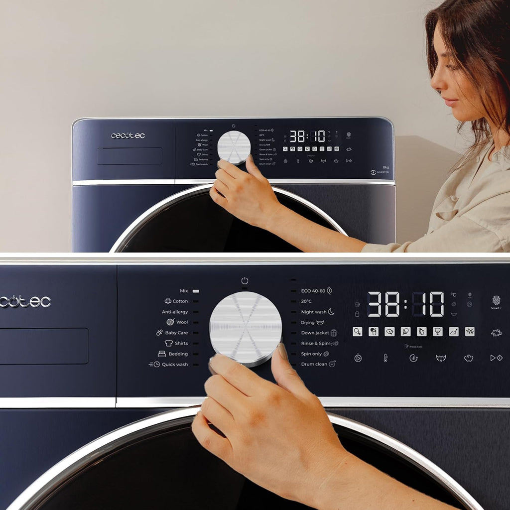 Cecotec Lave-linge Séchant 8-5Kg Chargement Frontal Bolero Wash&Dry 8580 Inverter Ice Blue A 1400RPM, 16 Programmes, Moteur Inverter Plus, SteamMax, OnSmart, Smooth Wash, SpaCare, Joint antibactérien