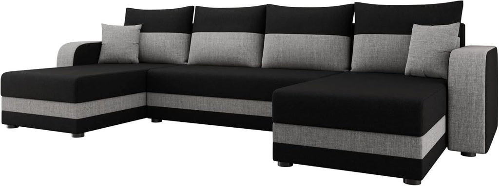 Bestmobilier - Canapé Panoramique en U Convertible avec Coffre Harvey en Tissu - Canapé Lit - Grand Sofa XXL Gris 7 Places - Salon