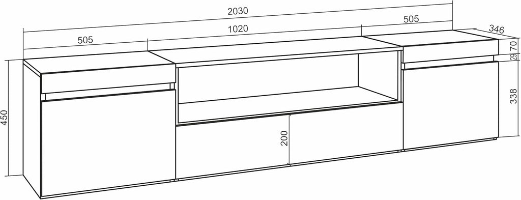 Skraut Home | Meuble TV | Banc Télé | Grand Espace de Rangement | 200x45x35cm | pour Les TV jusqu'à 80" | Cheminée électrique | Style Moderne | Chêne et Noir