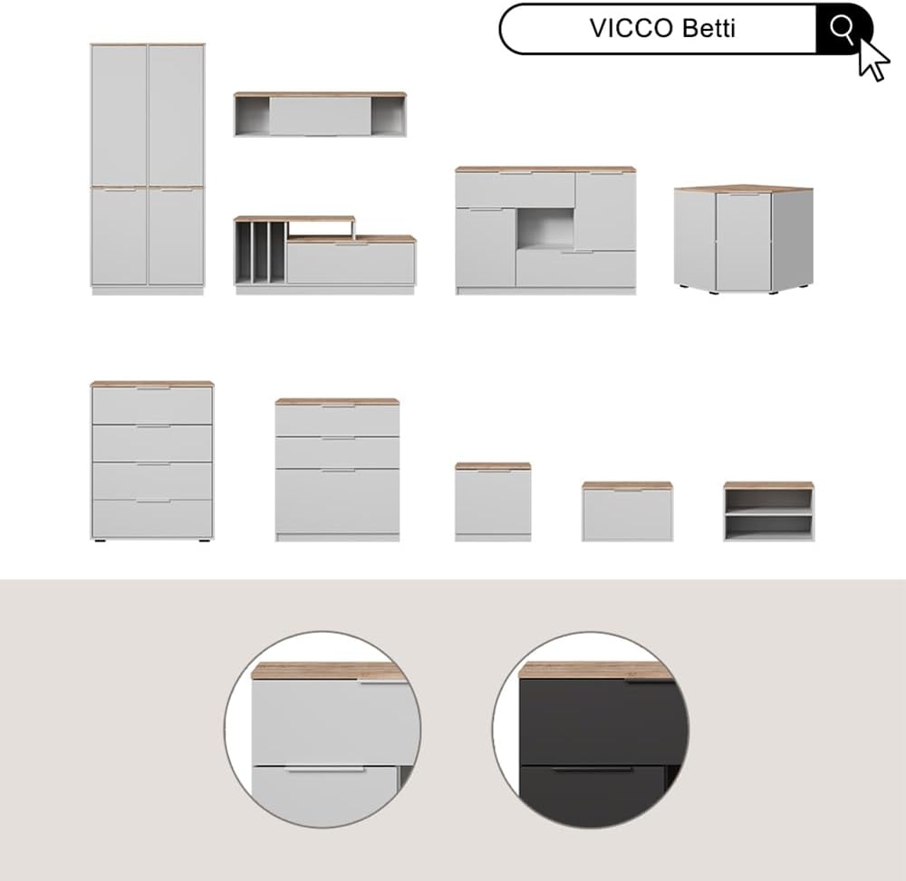 Vicco Commode avec tiroirs Betti, Anthracite/Chêne, 80 x 90 cm