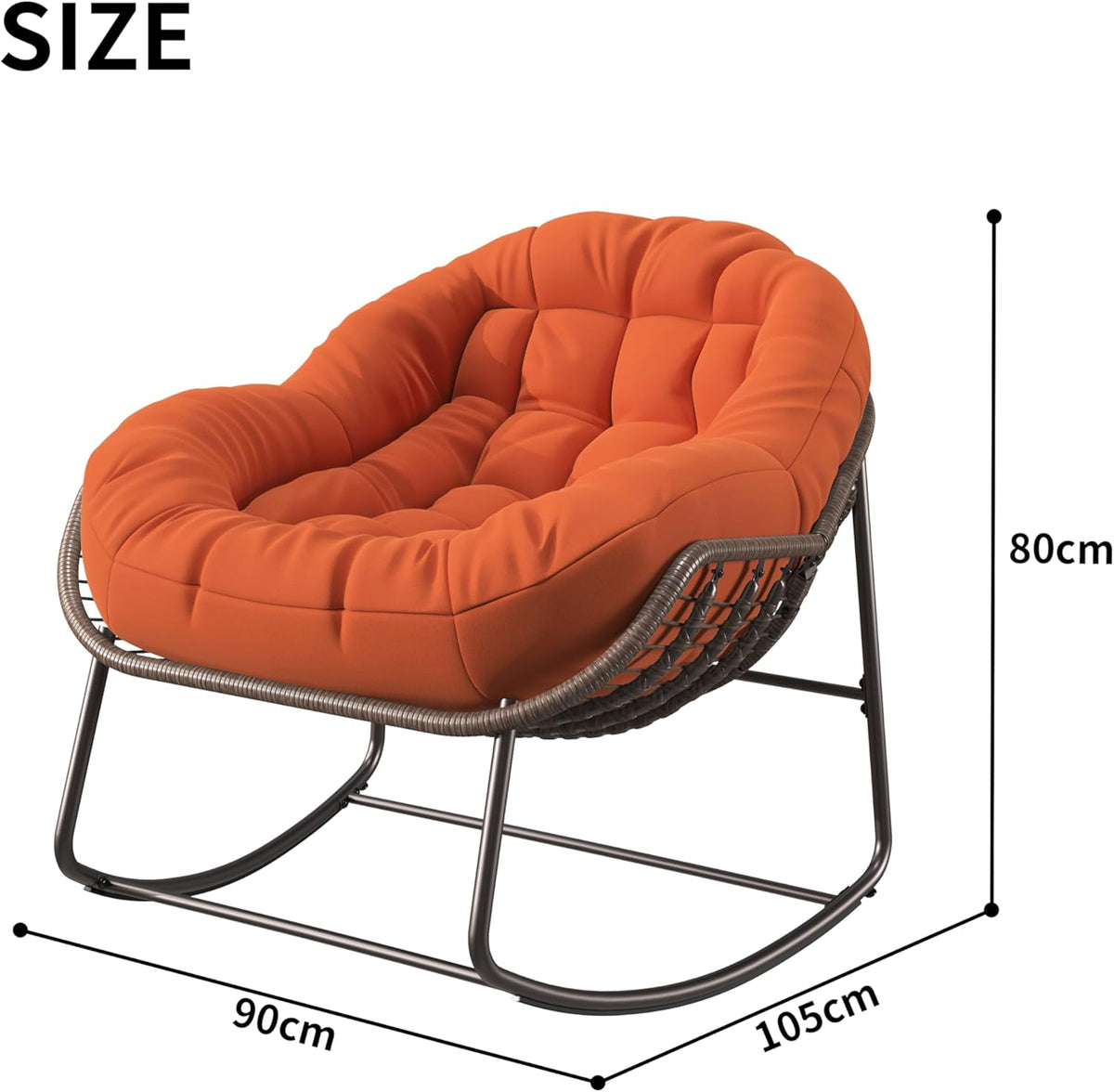 BEIJIALY Chaise à Bascule en rotin imperméable d'extérieur, Chaise de Loisirs à Coussin épais d'intérieur, Fauteuil à Bascule, Longue pour Jardin, Chambre, Salon, Porche, Balcon Orange