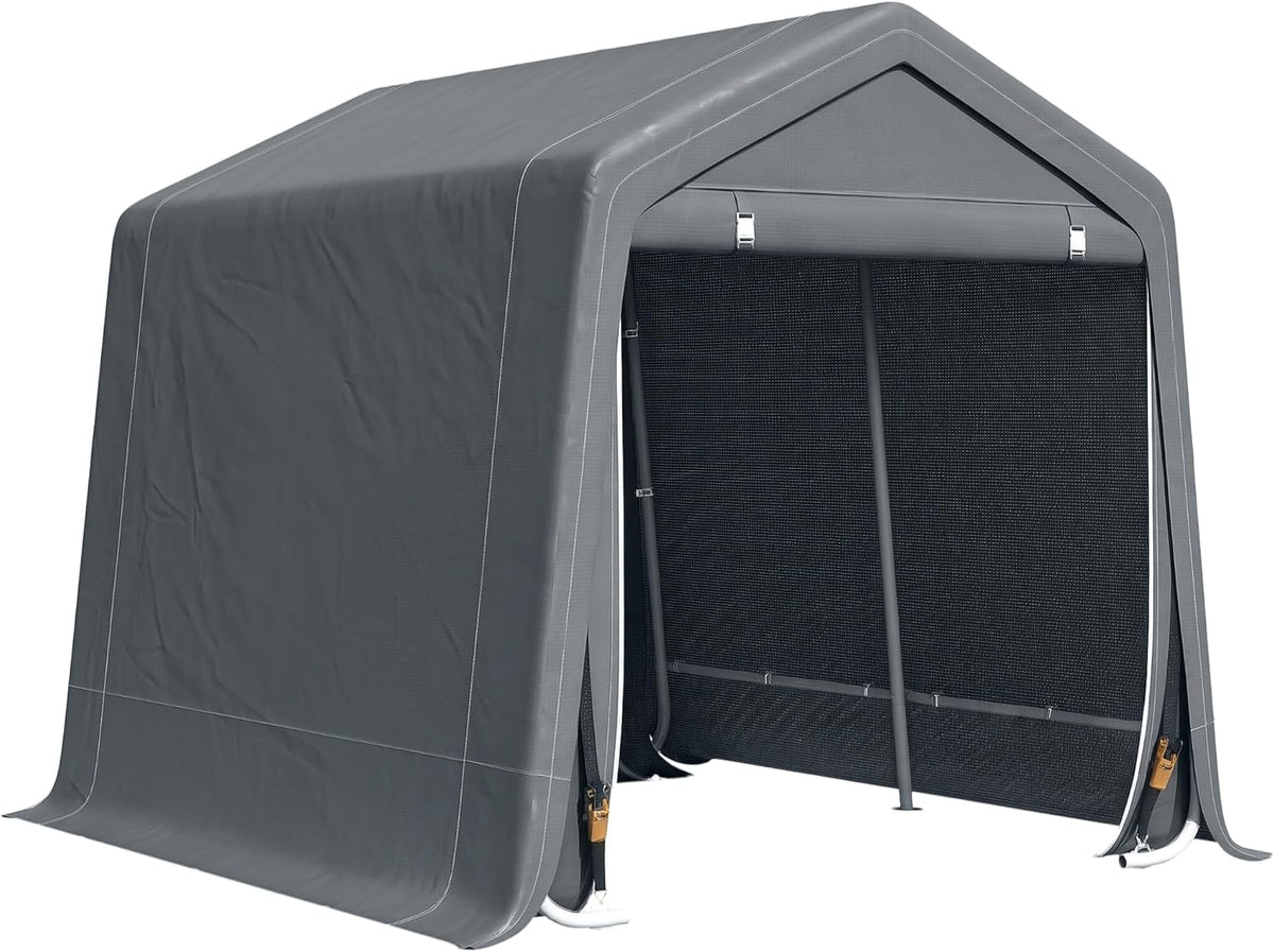 Outsunny Abri de Jardin, Tente de Stockage, 2 Portes zippées, Cadre métallique, abri de vélo, Protection Contre la Pluie légère et Le Vent, 280 x 240 x 240 cm, Gris foncé