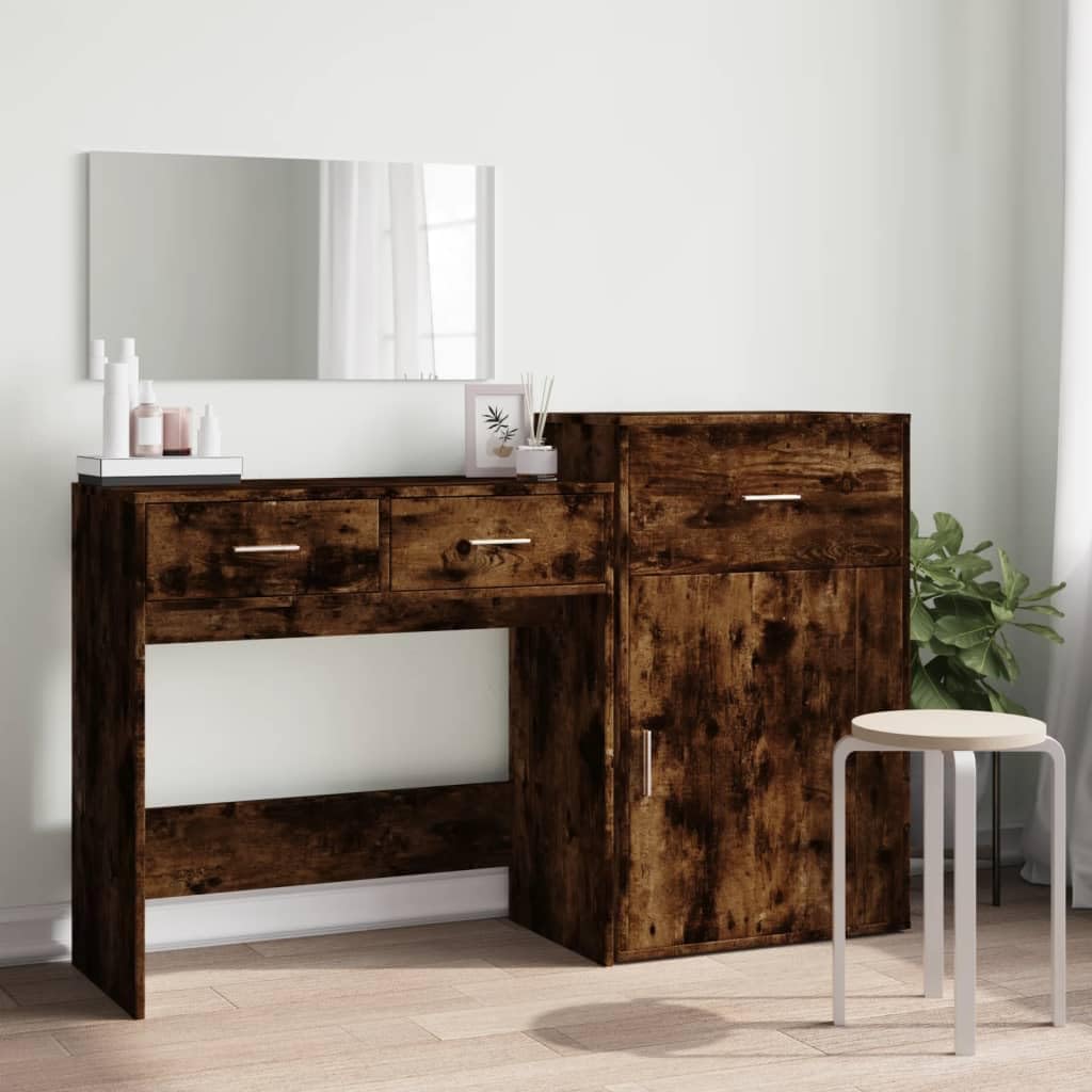 AJJHUUKI Ensemble de meubles de maison, ensembles de meubles de chambre à coucher, ensemble de coiffeuse 3 pièces en chêne fumé