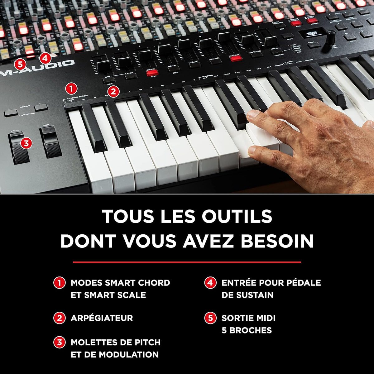 M-AUDIO Oxygen Pro 61 – Clavier maître USB-MIDI 61 touches avec pads, potentiomètres, boutons et faders assignables MIDI et pack de logiciels inclus