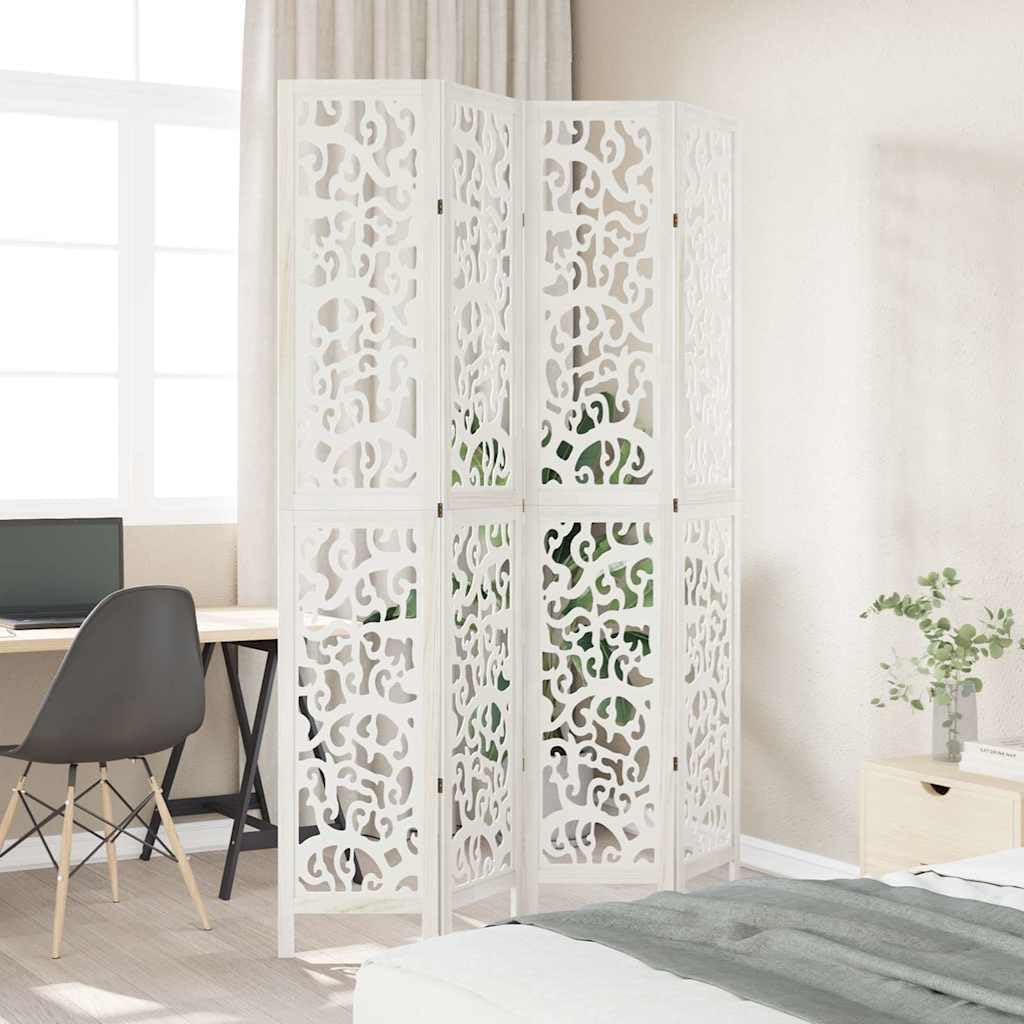 Qnhdfrt Paulownia Paravent en bois massif de Paulownia - 4 pièces - Blanc - 140-145 x 220 cm - Brise-vue - Pour salon, chambre à coucher, bureau