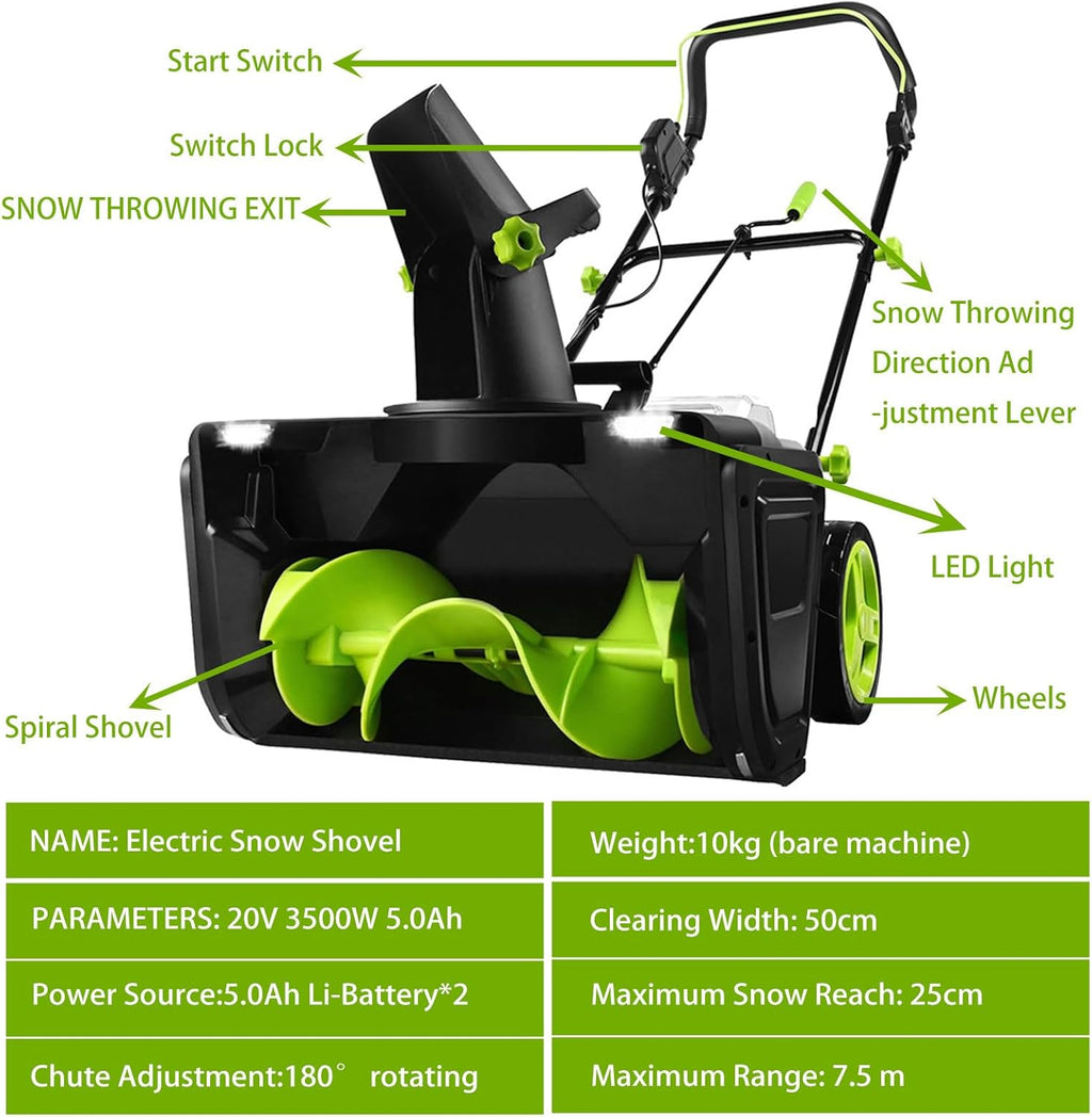 ORIDLECTAL Souffleuse à Neige Électrique, Déneigeuse Filaire, Batterie 40V 2x5,0Ah, Moteur 3500W sans Balais, pour Cour, Jardin et Terrasses