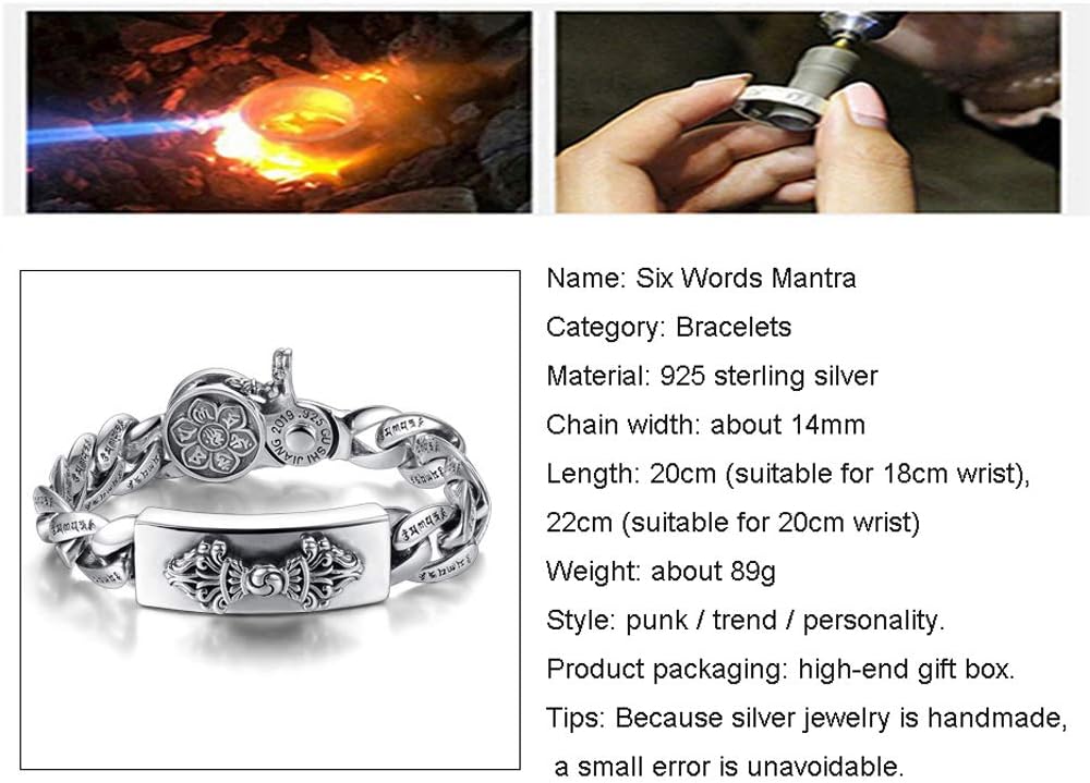 ZEDARO Bracelet jonc en Argent Sterling 925 pour Homme, Bijoux à la Mode rétro Simple à Six caractères Mantra Dominateur, Bijoux Souvenir Cadeau Unisexe.