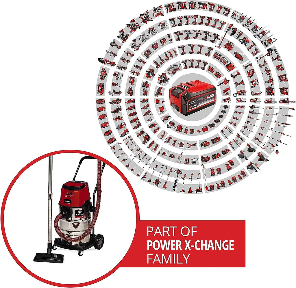 Einhell Professional Aspirateur eaux et poussières sans Fil TP-VC 36/30 S Auto-Solo Power X-Change (36 V, Modes ECO/Boost, Moteur sans Charbon) Livré sans Batterie ni Chargeur