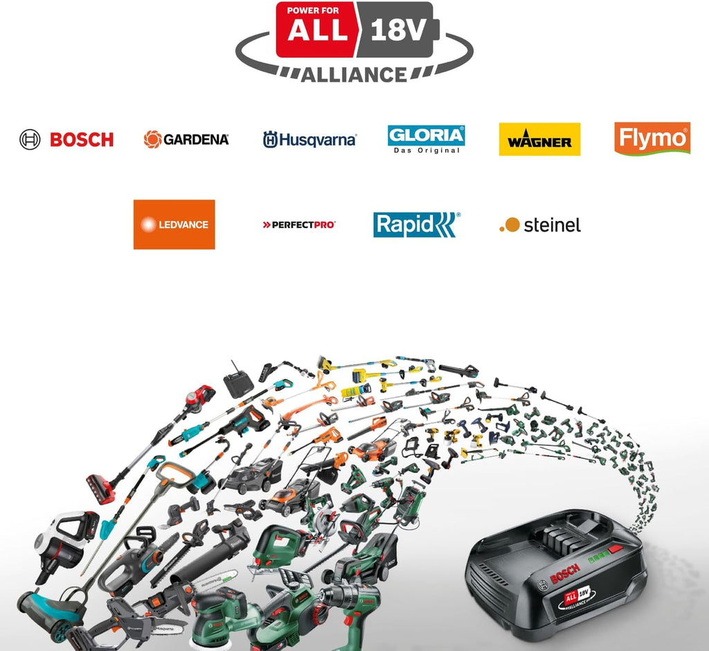 Bosch outil multifonctions sans fil AdvancedMulti 18 (Batterie, chargeur, plateau de ponçage triangulaire, feuilles abrasives, 2 lames de scie, poignée supplémentaire, coffret, système 18V, 2,5 Ah)